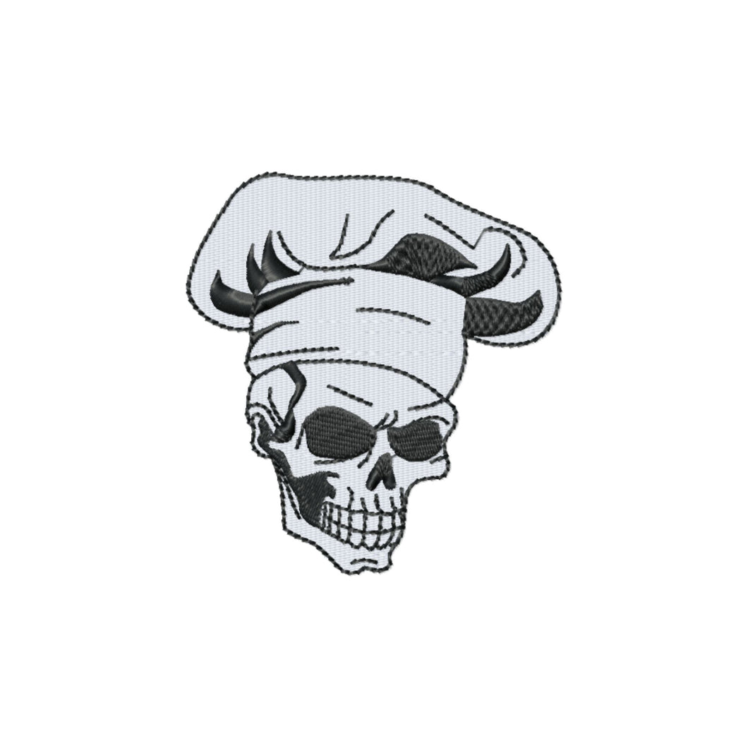 Goth chef embroidery design, skull with cooking hat embroidery files-Kraftygraphy