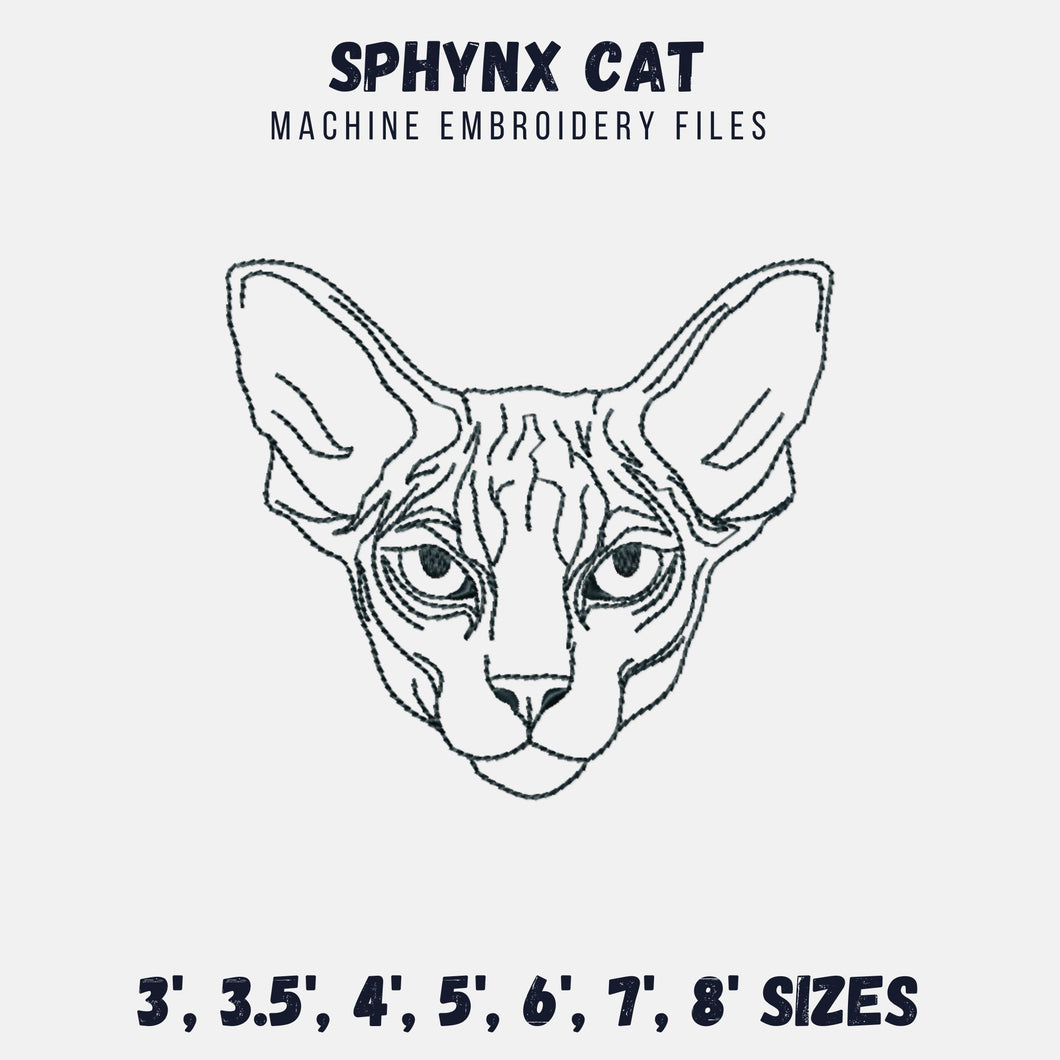 Sphynx cat face machine embroidery design, simple cat outline embroidery-Kraftygraphy
