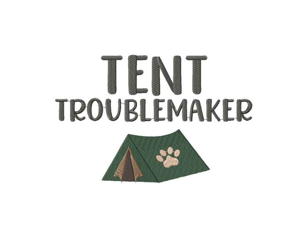 Tent troublemaker - machine embroidery design for camping pet bandana-Kraftygraphy
