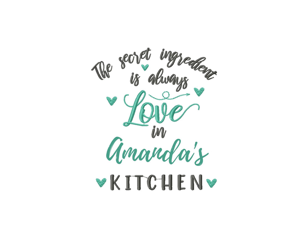 The secret ingredient is love - kitchen embroidery designs for aprons with space for name-Kraftygraphy