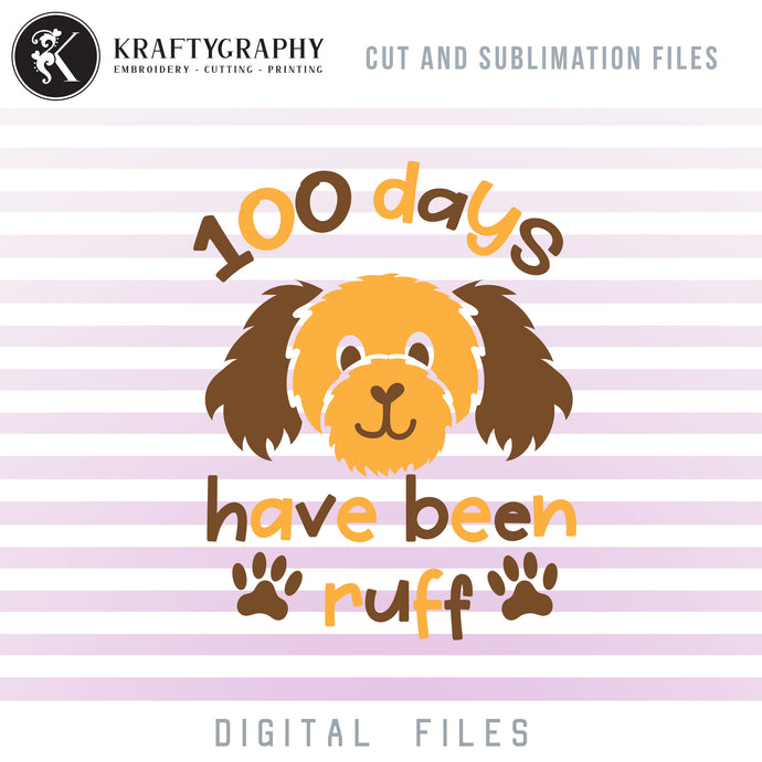 100 Days of School Dog Face SVG Files, Kindergarten Clipart, First Grade PNG Files, Cute Dog Head Shirt SVG Cut Files, 100 days of school svg-Kraftygraphy