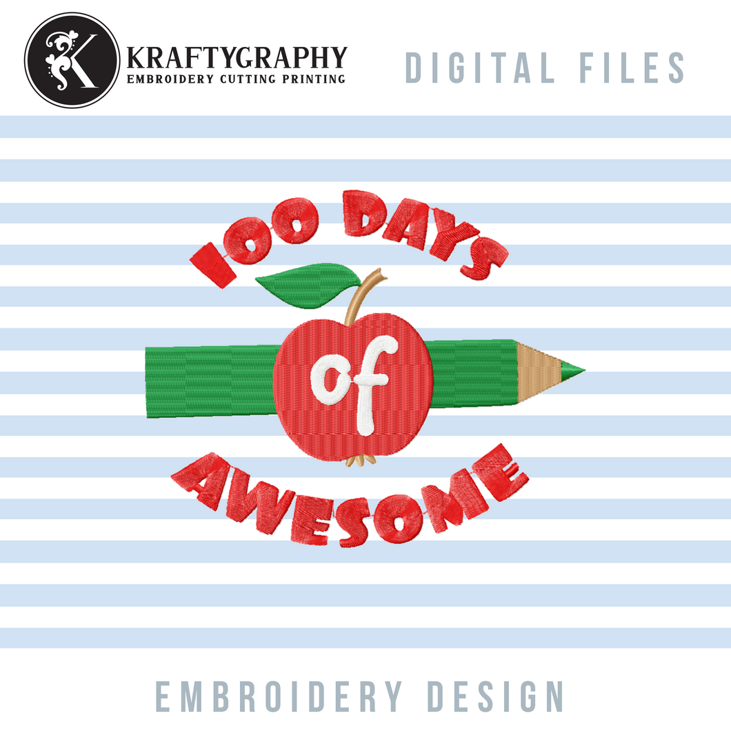 100 Days of School Machine Embroidery Designs-Kraftygraphy