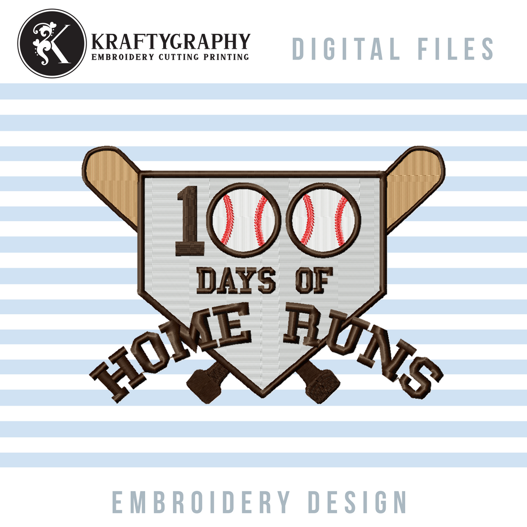 100 Days of School Baseball Machine Embroidery Sayings,-Kraftygraphy