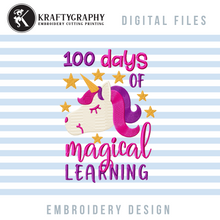 Load image into Gallery viewer, 100 Days of School Unicorn Machine Embroidery Designs, Cute Unicorn Face Pes Files,-Kraftygraphy
