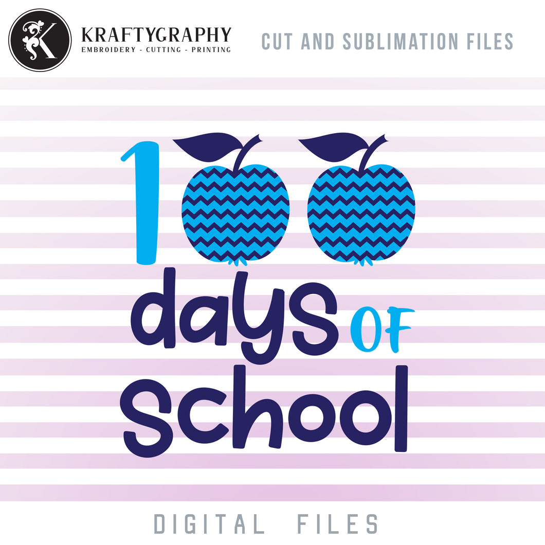 100 Days of School Apple SVG Files, Teacher Shirt Clipart, Kindergarten PNG, First Grade Student Shirt, School SVG-Kraftygraphy