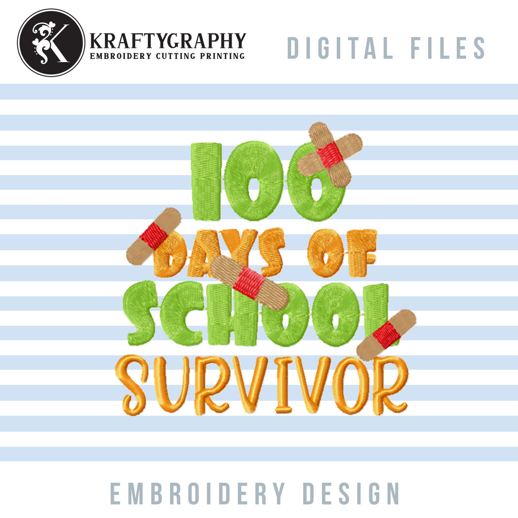 100 Days of School Survivor Embroidery Patterns,-Kraftygraphy