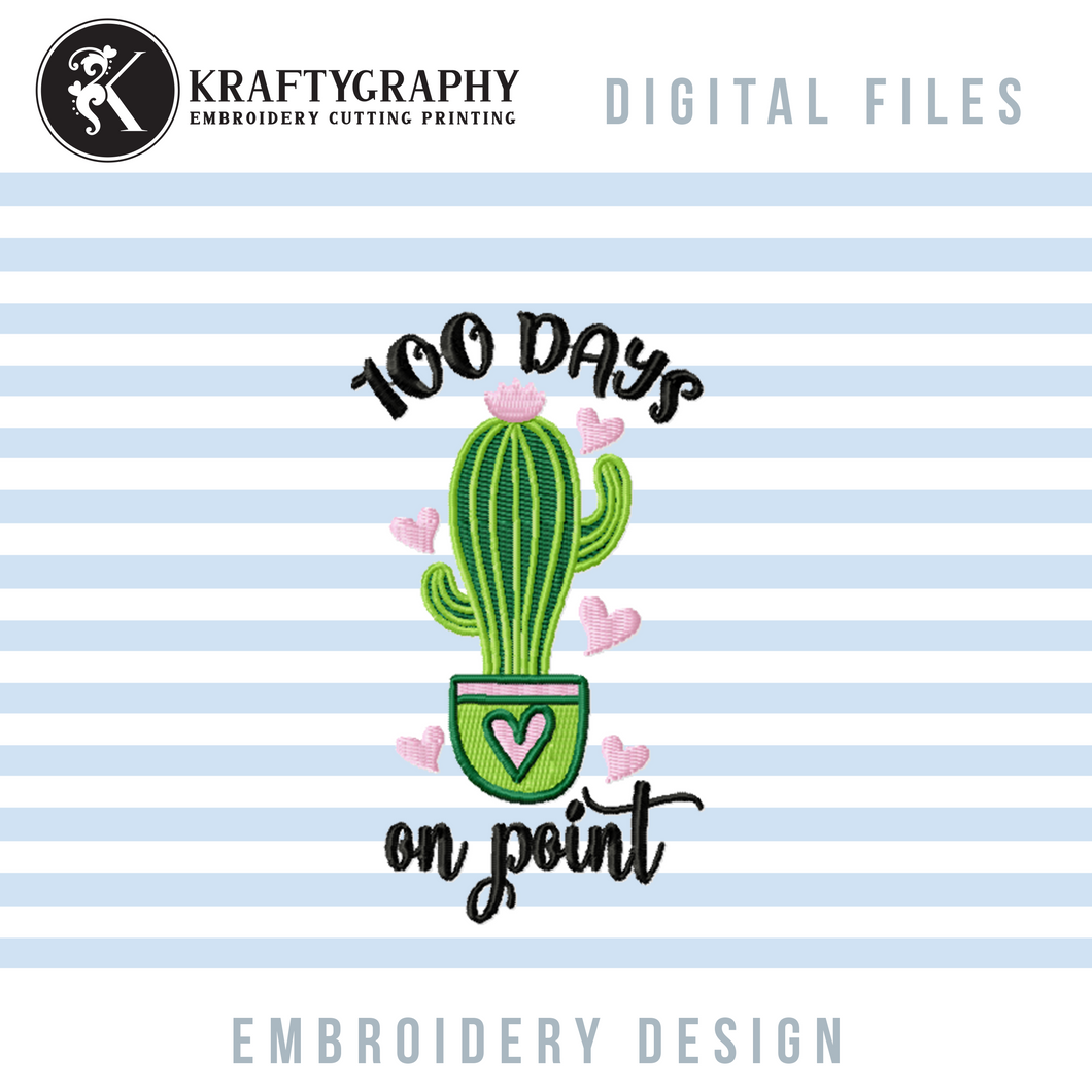 100 Days on Point Embroidery Designs, Cute Cactus in Pot Embroidery Patterns,-Kraftygraphy