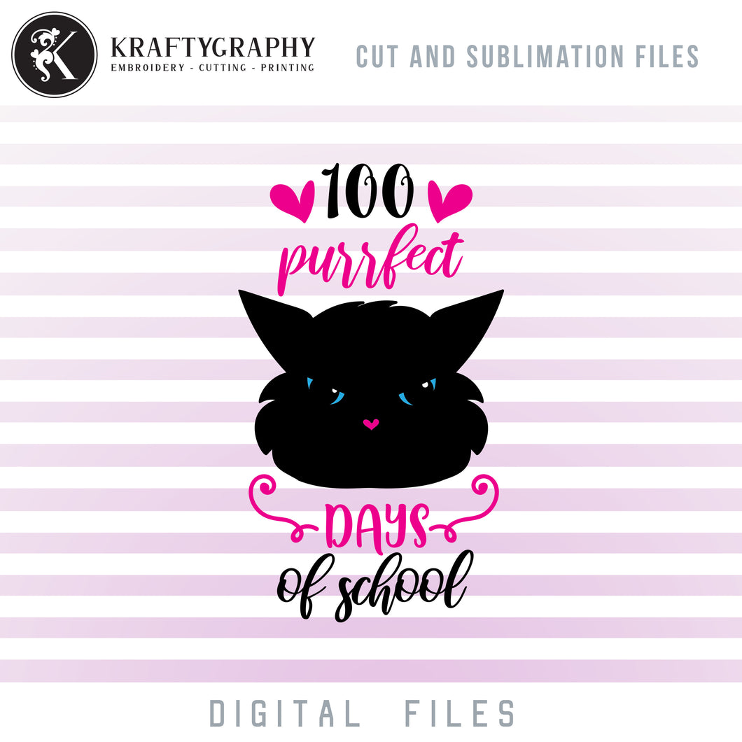 100 Days of School SVG Files, Cute Cat Face Clipart, School Sayings PNG Files for Sublimation, First Grade Cat Vector Files Quotes, Teacher Shirt SVG Cut Files, School Girls SVG Transfer Files-Kraftygraphy