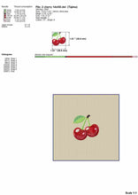 Load image into Gallery viewer, 2 Cherry embroidery design for machine, 8 sizes, fill stitch style-Kraftygraphy
