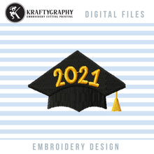 Load image into Gallery viewer, Graduation Machine Embroidery Designs Bundle, Class of 2021 Machine Embroidery Patterns, Senior Embroidery Sayings, Funny 2021 Graduation Pes Files, Graduation Cap Jef, Pandemy Graduation vp3, Tassel Embroidery Quotes-Kraftygraphy

