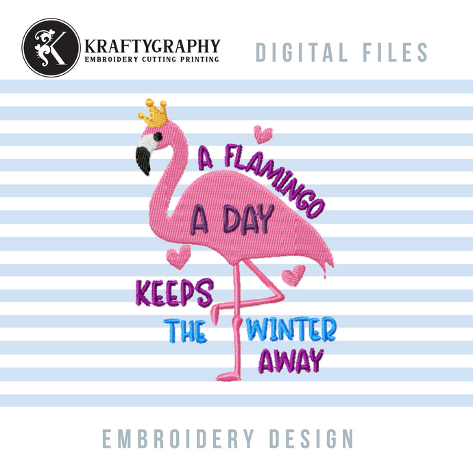 Pink Flamingo Machine Embroidery Designs, Flamingo Bird Embroidery Sayings, Tropical Embroidery Patterns, Summer Embroidery for Shirts, Pes-Kraftygraphy