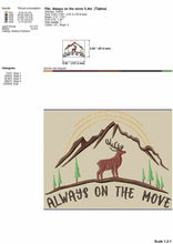 Load image into Gallery viewer, Hiking embroidery designs - Always on the move - with buck and mountain scene-Kraftygraphy
