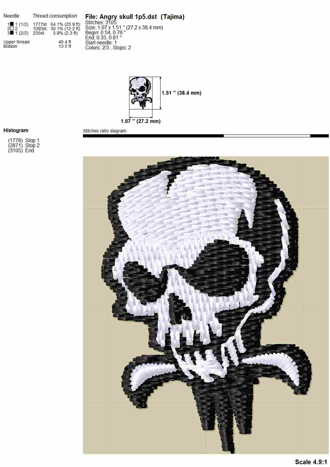 Angry and spooky skull machine embroidery design for patches-Kraftygraphy