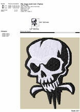 Load image into Gallery viewer, Angry and spooky skull machine embroidery design for patches-Kraftygraphy
