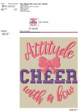 Load image into Gallery viewer, Cheer embroidery designs - Cheer attitude with a bow-Kraftygraphy
