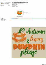 Load image into Gallery viewer, Pumpkin Embroidery Designs, Autumn Leaves and Pumpkin Please Embroidery Design for Machine, Fall Embroidery Designs, Thanksgiving Pes Embroidery Files-Kraftygraphy
