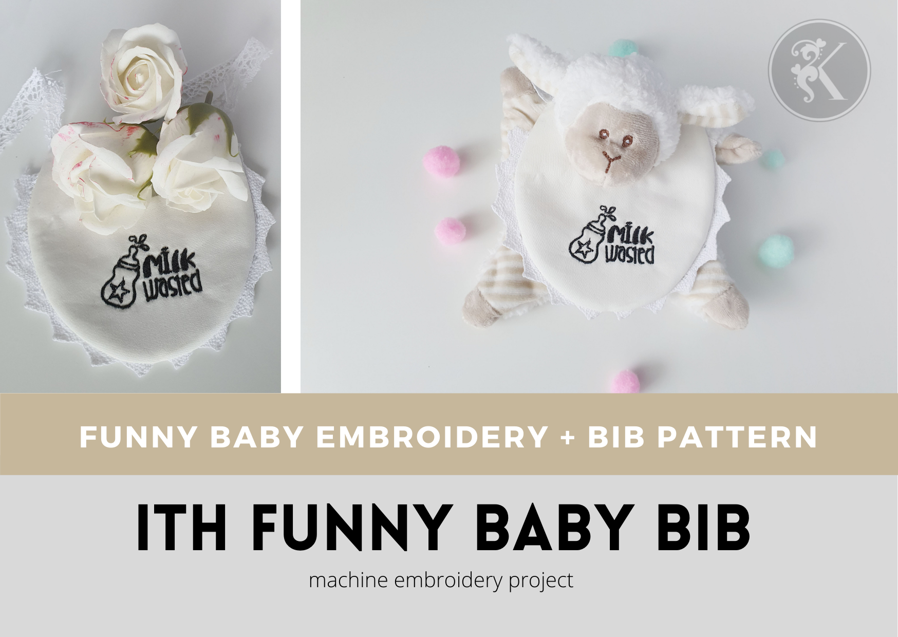 In the Hoop Baby Bib Machine Embroidery Designs, Ith Baby Bib With Lace and POM POM Decoration-Kraftygraphy