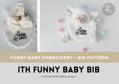 In the Hoop Baby Bib Machine Embroidery Designs, Ith Baby Bib With Lace and POM POM Decoration-Kraftygraphy
