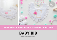 Load image into Gallery viewer, Beautiful Lace Baby Bib Sewing Patterns | Boho Baby Bib Machine Embroidery Alphabet | DIY Vintage Baby Shower Gifts Ideas-Kraftygraphy
