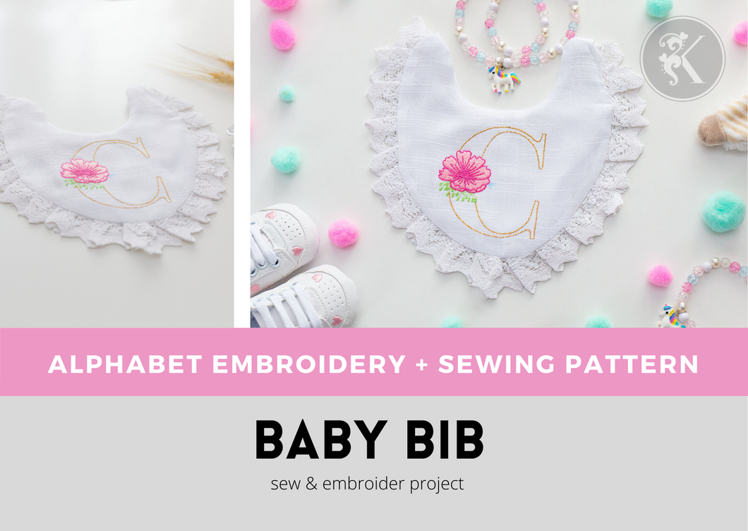 Beautiful Lace Baby Bib Sewing Patterns | Boho Baby Bib Machine Embroidery Alphabet | DIY Vintage Baby Shower Gifts Ideas-Kraftygraphy