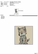 Load image into Gallery viewer, Wolf cub embroidery design, instant download, 4 sizes, sketch style embroidery for machine-Kraftygraphy
