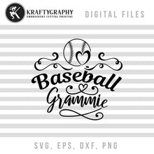 Load image into Gallery viewer, Baseball Grammie Svg for Baseball Shirt, Jersey or Cap, Baseball Grandma for T-shirt Png-Kraftygraphy
