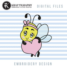 Load image into Gallery viewer, Baby Bee Holding Heart Machine Embroidery Designs, Cute Little Bee Embroidery Applique, Honey Bee Pes Files, Bumble Bee Dst Files, Girl Shirt Embroidery-Kraftygraphy
