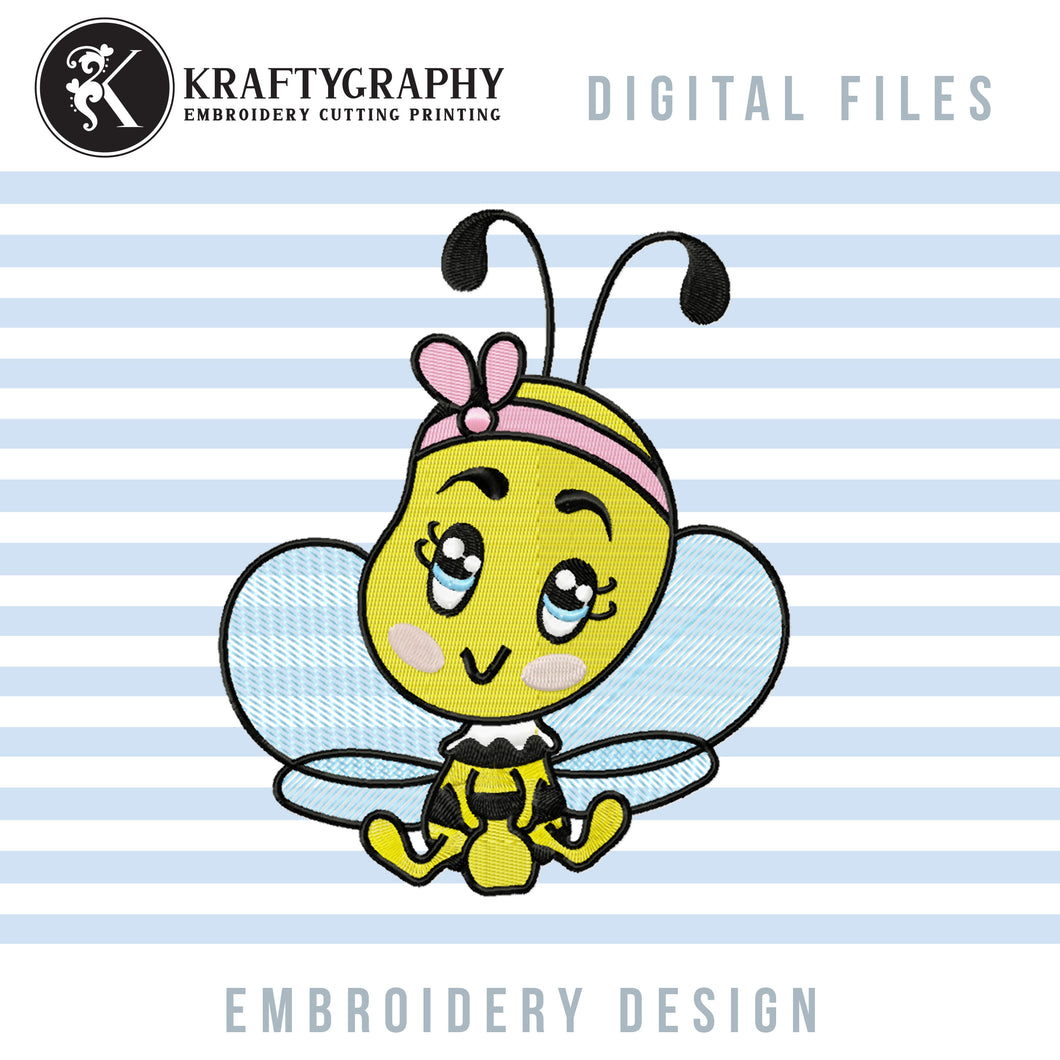 Cute Bumble Bee Embroidery Designs, Little Honey Bee Embroidery Patterns, Baby Bee Sitting Pes Files, Small Bee Shirt Embroidery-Kraftygraphy