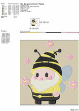 Load image into Gallery viewer, Buzzing Bee Gnome: Adorable Embroidery Design with Fill Stitch - 4 Sizes Available for Instant Digital Download-Kraftygraphy
