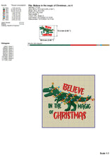 Load image into Gallery viewer, Christmas T-Rex Machine Embroidery Sayings, Kids Christmas Embroidery Designs, Tree Rex Embroidery Patterns, Dinosaur Fill Stitch Embroidery in the Hoop, Dino Embroidery Pes, Jef, Hus, vp3, XXX, Dst Files, Believe in the magic of Christmas-Kraftygraphy
