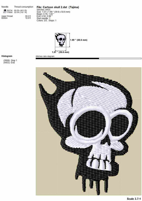 Cartoon skull embroidery design for machine-Kraftygraphy