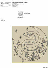Load image into Gallery viewer, Celestial embroidery designs - snake with moon and flowers-Kraftygraphy
