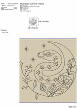 Load image into Gallery viewer, Celestial embroidery designs - snake with moon and flowers-Kraftygraphy
