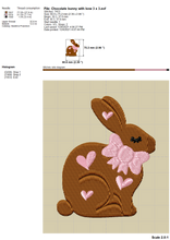 Load image into Gallery viewer, Chocolate Bunny Embroidery Patterns, Cute Rabbit Embroidery Designs, Rabbit With Bow Pes Files, Easter Girl Machine Embroidery Files, Bunny Applique 5 X 7, Hearts Embroidery, Baby Girl Easter Embroidery Stitches,-Kraftygraphy
