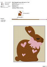 Load image into Gallery viewer, Chocolate Bunny Embroidery Patterns, Cute Rabbit Embroidery Designs, Rabbit With Bow Pes Files, Easter Girl Machine Embroidery Files, Bunny Applique 5 X 7, Hearts Embroidery, Baby Girl Easter Embroidery Stitches,-Kraftygraphy
