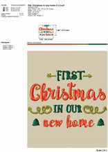 Load image into Gallery viewer, First Christmas in Our New Home Embroidery Designs, 1st Christmas in Our New House Embroidery Patterns, First Christmas Embroidery Sayings, Kitchen Towels Embroidery, Pillow Cover Pes Files, Napkins Embroidery Files-Kraftygraphy

