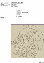Load image into Gallery viewer, Celestial embroidery designs - Chrystals, flowers and moon-Kraftygraphy
