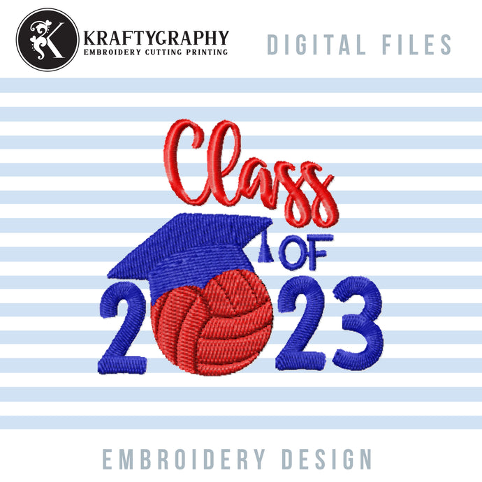 Class of 2023 Volleyball Machine Embroidery Designs for Stole and Robe, Senior 2023 Embroidery Patterns, Graduation Cap Embroidery Files-Kraftygraphy