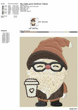 Load image into Gallery viewer, Coffee Gnome machine embroidery design - fill stitch - 4 sizes - instant download-Kraftygraphy
