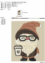 Load image into Gallery viewer, Coffee Gnome machine embroidery design - fill stitch - 4 sizes - instant download-Kraftygraphy
