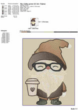 Load image into Gallery viewer, Steaming Cup of Fun: A Cartoonish Coffee Gnome with Glasses Embroidery Design-Kraftygraphy
