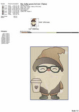 Load image into Gallery viewer, Steaming Cup of Fun: A Cartoonish Coffee Gnome with Glasses Embroidery Design-Kraftygraphy
