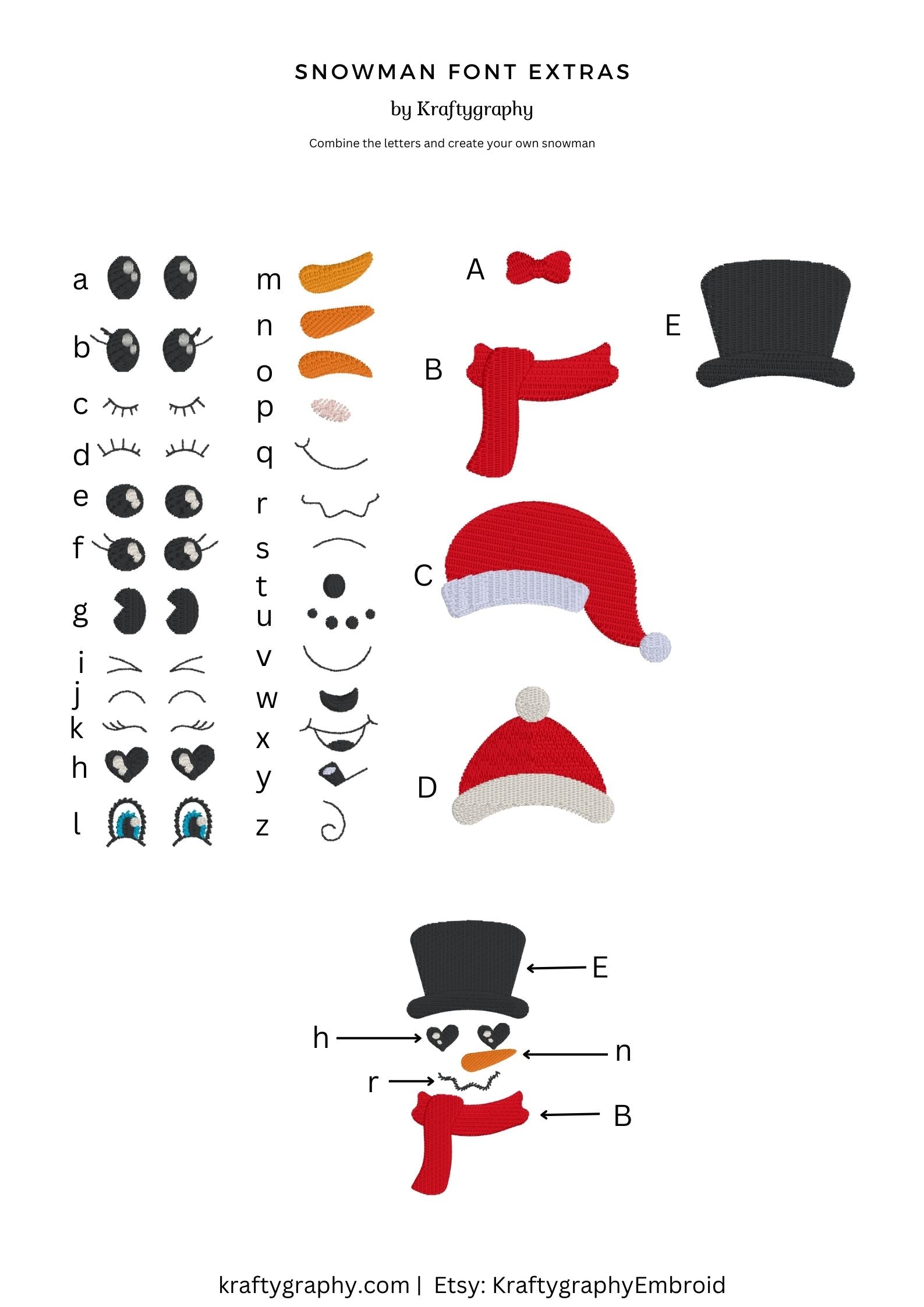 Create a Snowman Face Embroidery Font for Embrilliance – Build Your Own Snowman with Embroidery-Kraftygraphy
