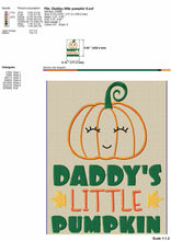 Load image into Gallery viewer, Cute Pumpkin Face Machine Embroidery Design for Baby, Daddy’s Little Pumpkin, fall embroidery-Kraftygraphy
