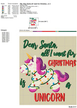 Load image into Gallery viewer, Christmas Unicorn Machine Embroidery Patterns, Cute Christmas Embroidery Sayings for Girls, All I Want for Christmas Is a Unicorn, Unicorn With Christmas Tree Embroidery Files, Kids Christmas Pes Files, Christmas Embroidery Jef Files, Hus Files,-Kraftygraphy
