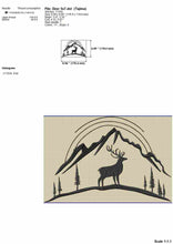 Load image into Gallery viewer, Deer and mountains scene embroidery designs, instant download embroidery patterns for machine, fill stitch, 5 sizes-Kraftygraphy
