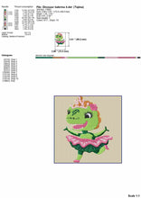 Load image into Gallery viewer, Cute Dinosaur Girl With Tutu and Crown Machine Embroidery Designs, Funny Dinosaur Balerina Embroidery Patterns, Princess Pes Embroidery File-Kraftygraphy

