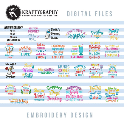 Drinking Machine Embroidery Designs Bundle, Adult Humor Embroidery Patterns, Alcohol Embroidery Files, Beer Embroidery, Wine Embroidery, Cocktail Embroidery, Kitchen Embroidery, Holiday Pes Files-Kraftygraphy
