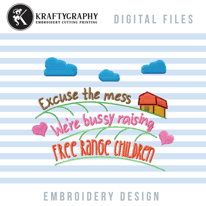 Funny kitchen embroidery design - free range children-Kraftygraphy