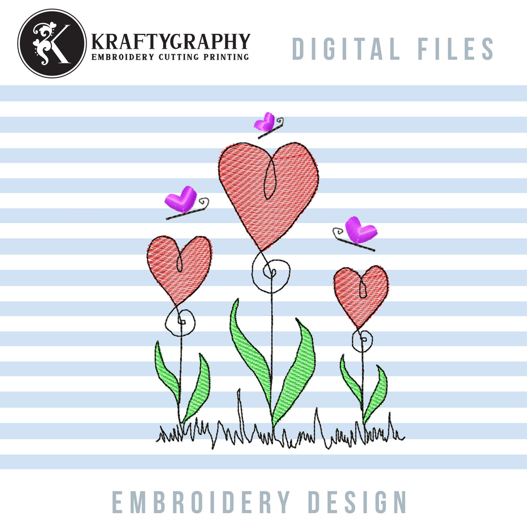 Cute Flower Heart Embroidery Designs, Simple Heart Flower Embroidery Patterns, Valentine's Day Embroidery Files, Mother's Day Pes Files, Floral Embroidery-Kraftygraphy